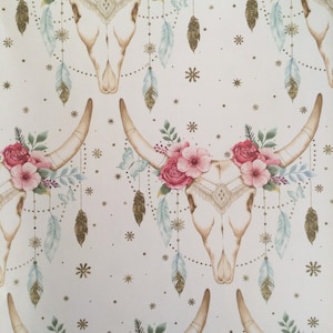 Boho Cow Skull Floral Print Wrapping Paper.  Cow Flower Folded Wrapping Paper. Gift Wrap (68X50cm)
