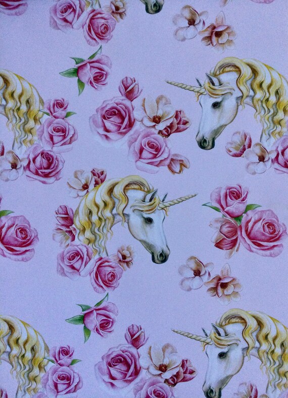 Unicorn And Roses Wrapping Paper.  Unicorn Roses Folded Wrapping Paper.  Unicorn Gift Wrap (68X50cm)