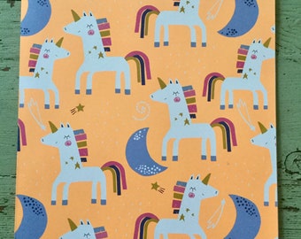 Papel de envoltura de arco iris de unicornio.  Papel de envoltura plegado de unicornio.  Envoltura de regalo de unicornio (68X50cm)