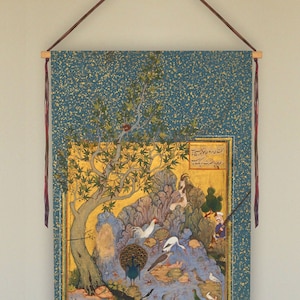 Concourse Of The Birds, Wall Hanging, Traditional Persian Miniature Art by Habiballah of Sava, The Conference of the Birds, Prints, Tapestry