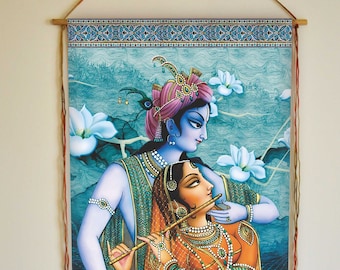 Radha Krishna Wall Art: Indian Canvas Print, Tapestry Banner