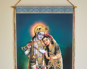 Radha Krishna Wall Hanging: Indian Art Print on Canvas