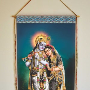 Radha Krishna Wall Hanging: Indian Art Print on Canvas