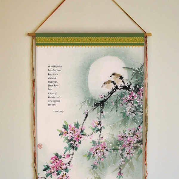 Tao Te Ching, Wall Hanging, Love Quote, Scroll, Wall Art, Meditation Altar, Cherry Blossom Painting, Lao Tzu, Birds Painting, Tapestry