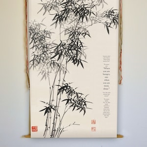 Zen Story, Wall Hanging, Zen Painting, Zen Saying, Zen Wall Art, Meditation Altar, Meditation Decor, Bamboo Painting, Zen Decor, Tapestry
