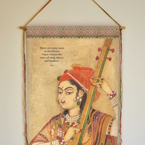 Indian Painting, Rumi Quote, Wall Hanging, Wall Art, Rumi, Woman Print, Indian Woman, Canvas, Poster, Lady Playing the Tanpura, Tapestry