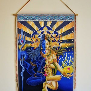 Ardhnarishwara Shiva Shakti, shiva parvati painting, Shiva Shakti wall, Hindu god art, shiva painting, yoga studio decor, Rumi, tapestry