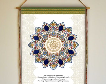 Kahlil Gibran 'On Children' Quote, Middle Eastern Mandala Wall Hanging