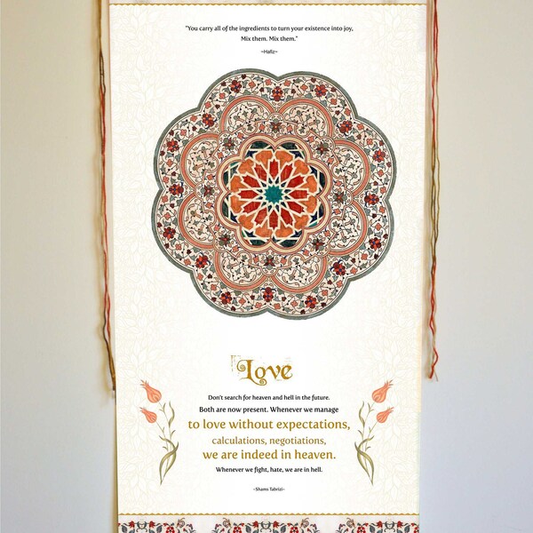 Hafiz, Shams Tabrizi, Tenture murale, Art mural soufi, Hafez, Autel de méditation, Estampes soufies, Décor de yoga, Mots d'amour, Énonciations d'amour, Tapisserie