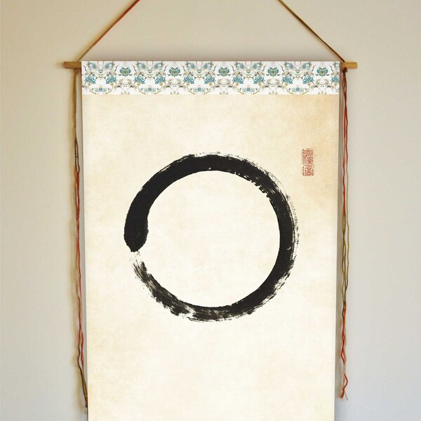 Círculo de Enso, símbolo de círculo de Enso, arte de pared del círculo de Enso, círculo Zen, cita de Basho, citas de Zen, Enso, altar de meditación, arte de pared Zen, tapiz