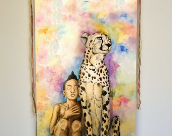 Rumi Quote Wall Hanging: Watercolor Cheetah Art, Inspirational Gift