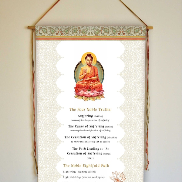 The Four Noble Truths, The Eightfold Path, Wall Hanging, Buddhist Wall Art, Buddha Quote, Tapestry