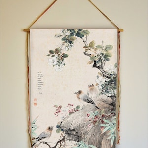 Zen Wall Art, Wall hanging, Zen Art, Zen painting, Japanese Painting , Japanese Art, Zen Quote, Zen Decor, Bird Print, Zen poem, Tapestry