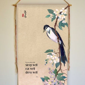 Zen Wall Decor, Zen Painting, Japanese Painting, Zen Wall Art, Wall Hanging, Zen Wisdom, Spiritual Wisdom, Ready to Hang Tapestry