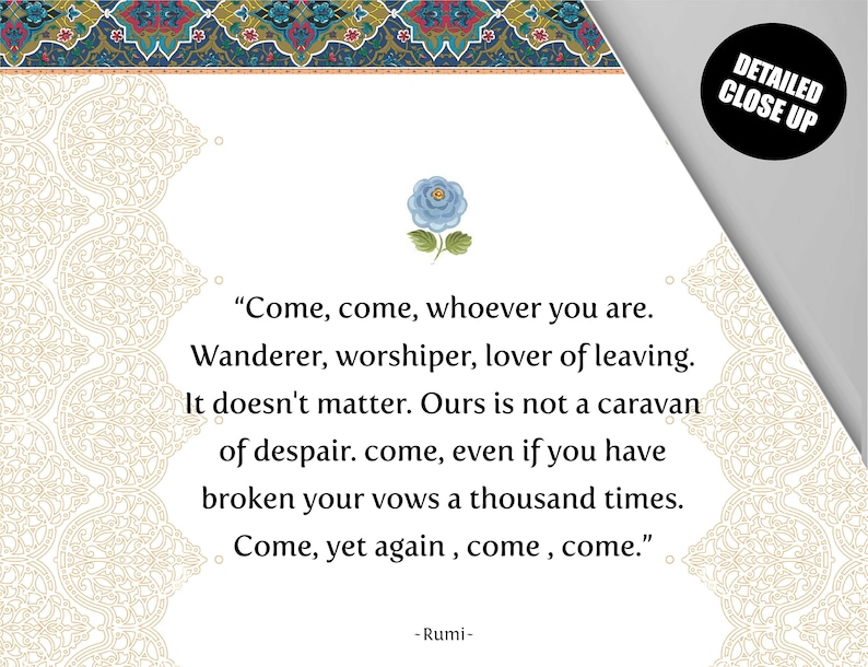 Rumi Quote Come Come Whoever You Are. Wall Art Sufi Art Etsy