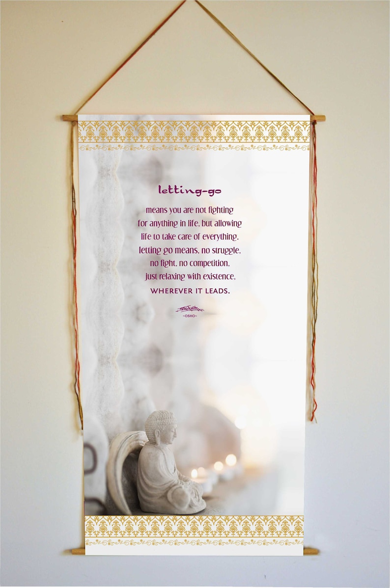 Buddha Osho Zitat Vertrauen Loslassen Entspannen Inspirierenden Zitaten Stoff Wandbehang Weisheit Meditation Banner Handgemacht Bestätigung