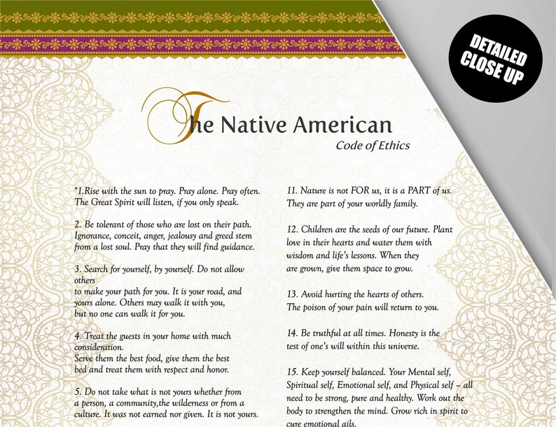 The Native American Code Of Ethics Wall Hanging Wall Art Etsy
