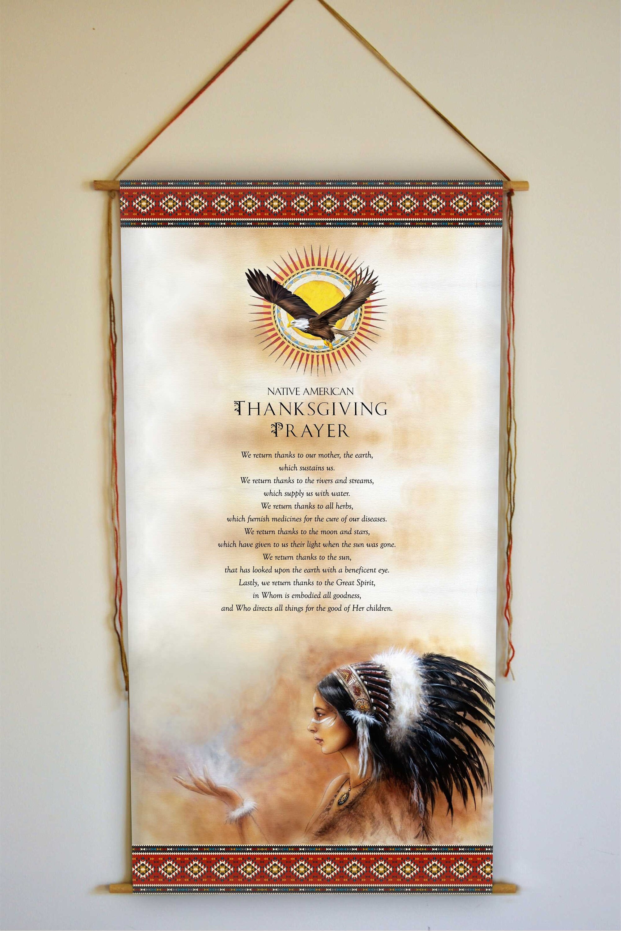 native american thanksgiving prayer wall hanging: eagle art print