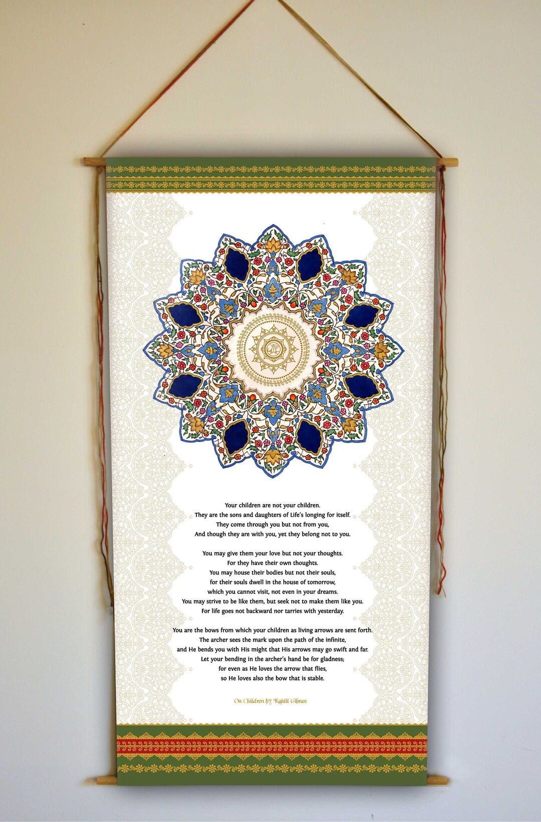 On Children by Kahlil Gibran, Wall Hanging, Middle Eastern Wall Art ...