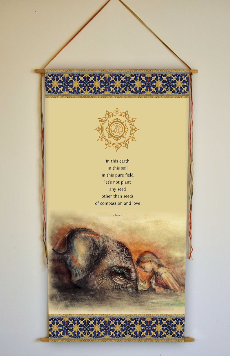 Compassion Rumi Elephant Rumi Quote Wall Hanging: Spiritual Home Decor - Etsy