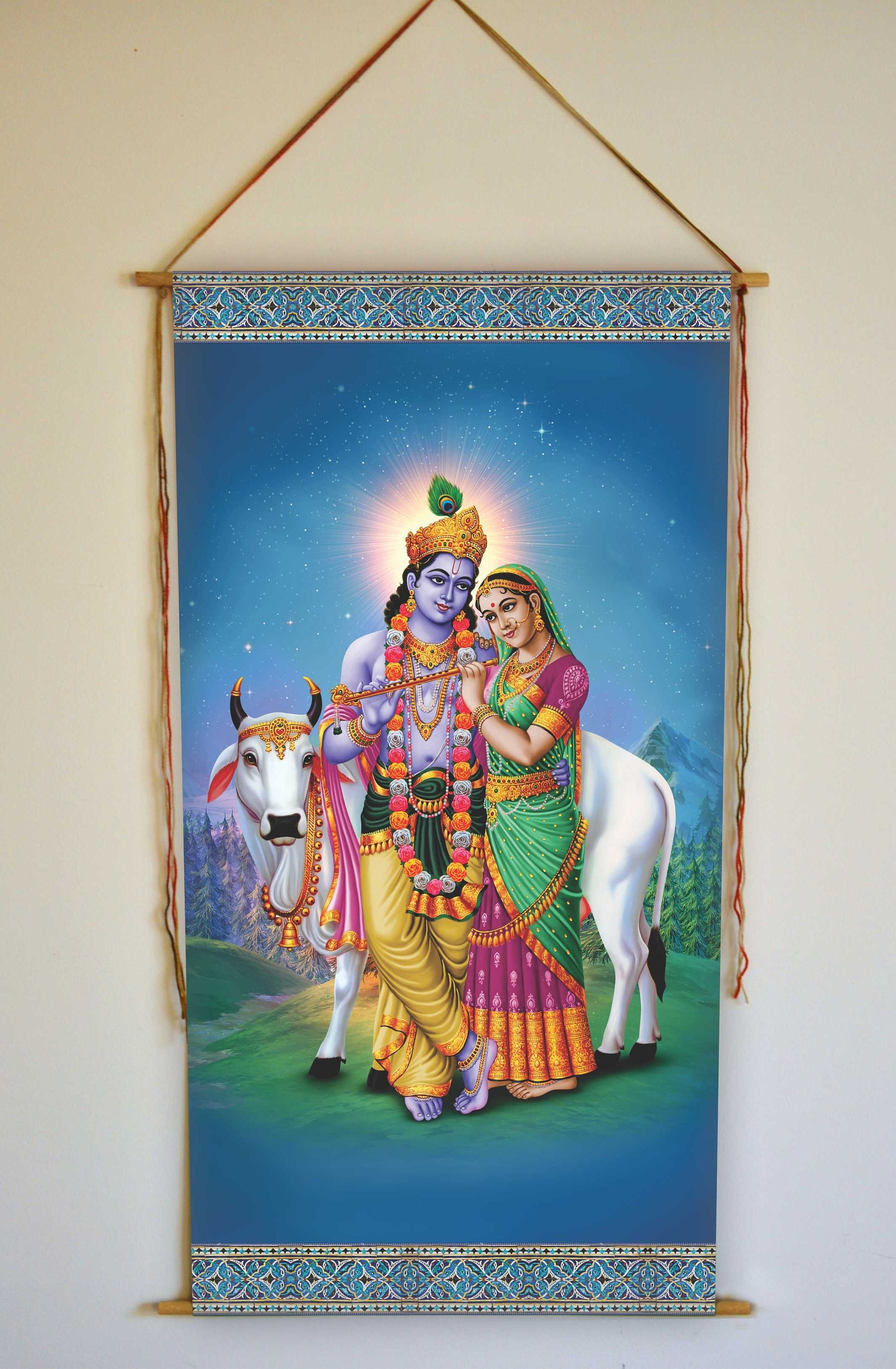 Krishna tapestry in Bhaktivedanta Manor ISKCON available as Framed