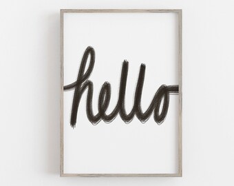 Hallo - Digitale print, afdrukbare kunst, zwart-wit kunst aan de muur, minimale kunst, moderne kunst, hi art, toegang kunst aan de muur, kunst aan de muur, hi print, kunst