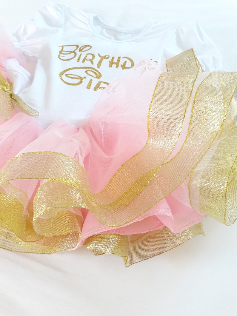 1st Birthday Girl Dress White Pink Gold Outfit First Birthday Fluffy Dress free shipping