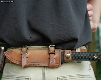 Cold Steel SRK Horizontal Leather Sheath; Genuine Black or Brown Leather, Made in the USA. Scout Carry or Cross-Draw. (Knife NOT Included)