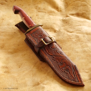 Tercio Cimarron Bowie w/ Engraved Leather Sheath; Handcrafted in the USA