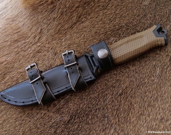 Scout Carry (Horizontal) Sheath for the Gerber Strongarm Knife; Genuine Leather, USA made. (Knife NOT Included)