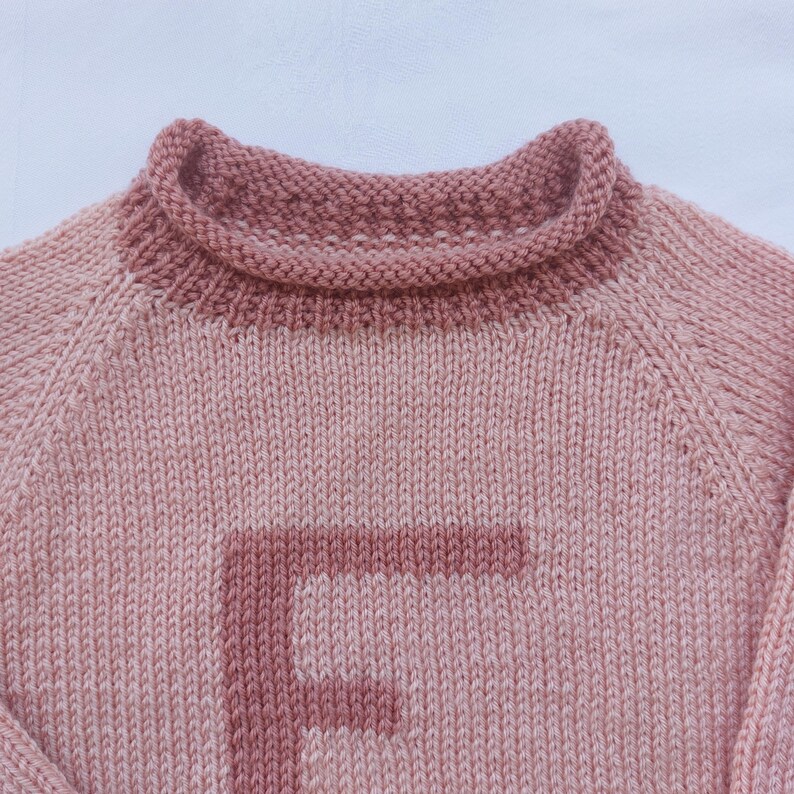1 Year Old Custom Made AZ Letter Blush Pink Girls Jumper Hand Knit in
