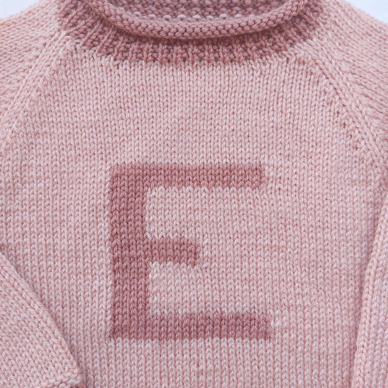 1 Year Old Custom Made AZ Letter Blush Pink Girls Jumper Hand Knit in