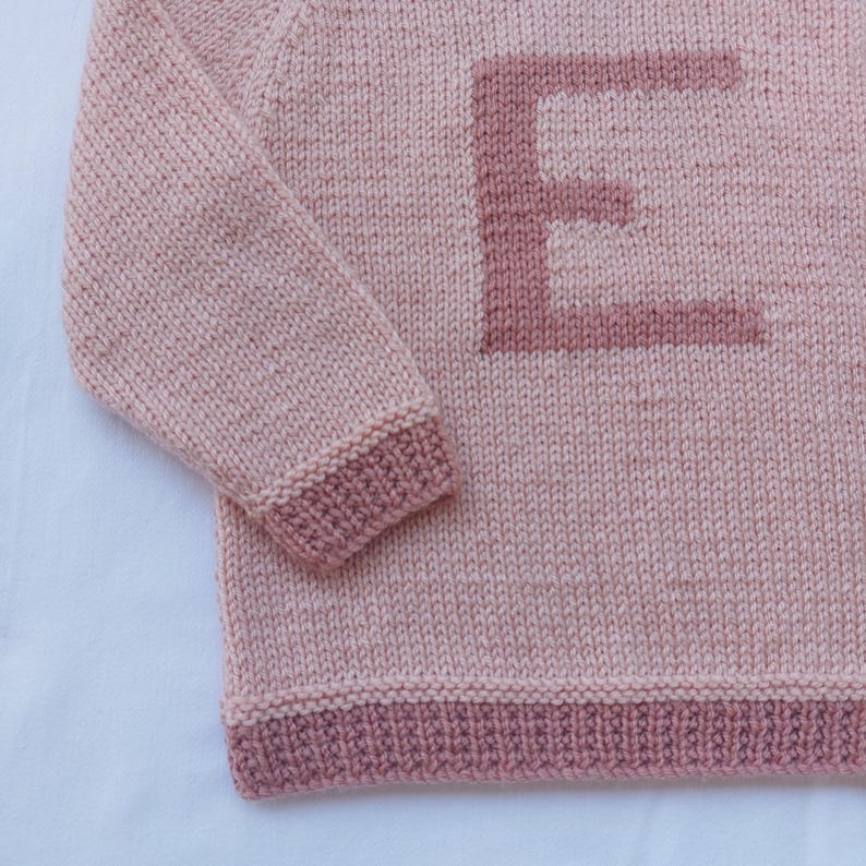 1 Year Old Custom Made AZ Letter Blush Pink Girls Jumper Hand Knit in