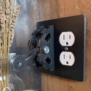 Gear Light Switch Cover with Lever and Outlet. Steampunk Lighting Industrial Lighting. Industrial Home Accessories. Modern Metal Art.