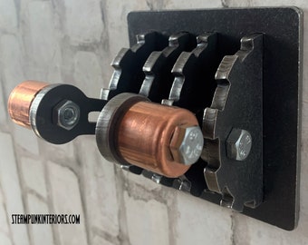 Double-gang Gear Light Switch Cover with Copper Handles / Industrial Metal Steampunk Lever Activated Switch Plate Steam punk