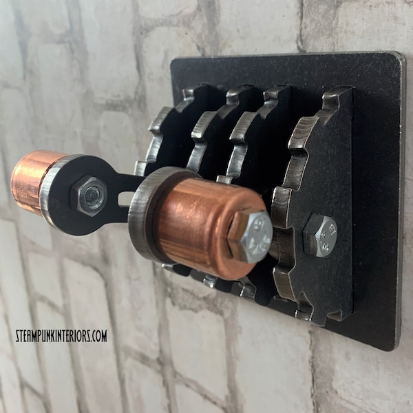 Double Gang Steampunk Light Switch Cover, Copper Lever, Industrial Metal