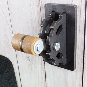 Steampunk Light Switch Cover with Wood Handle & Cutouts /Lever/ Gear/ Steel/ Functional Metal Art/ Industrial Home Decor/ Father's Day Gift