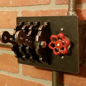 Industrial Triple-Gang Light Switch Cover with Dimmer Sillcock & Levers. Steampunk Modern Contemporary Wall Art Metal Art Gears image 1