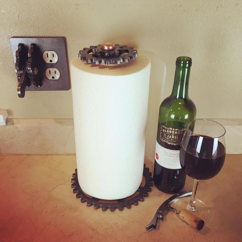 Paper Towel Holder / Industrial / Steampunk / Gear / Steel / Etsy