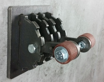 Industrial Steampunk Double Light Switch Plate with Wood Handles & Lever / Functional Metal Art / Unique Light / Gift for Him/ Man Cave