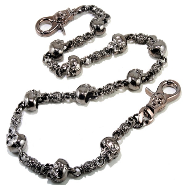 DoubleK Heavy Skull Biker Trucker Key Jean Wallet Chain (28.5") Silver/Black NCS34