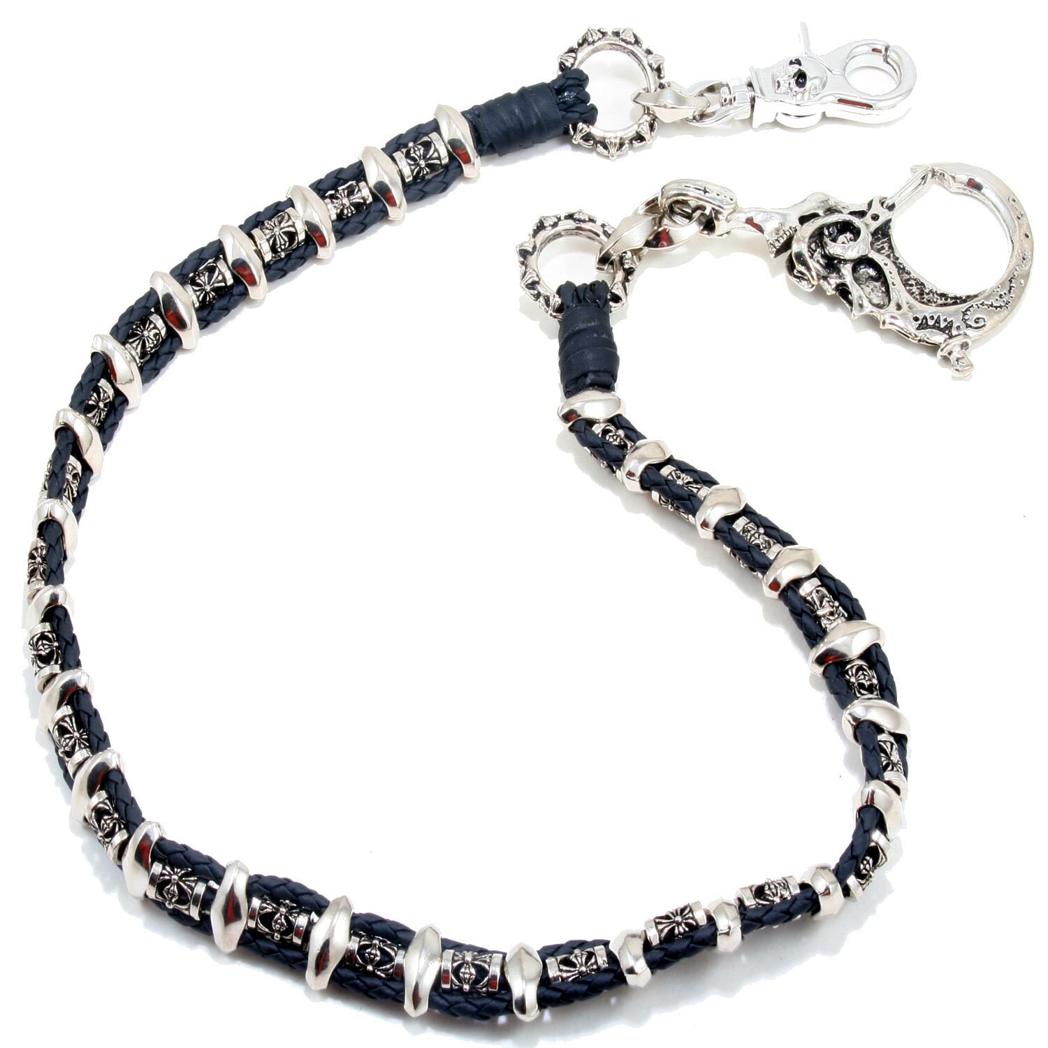 Double K Skull Axe Wallet Chain - 22.5/28.5 Inch Biker Trucker Accessory Silver/Black