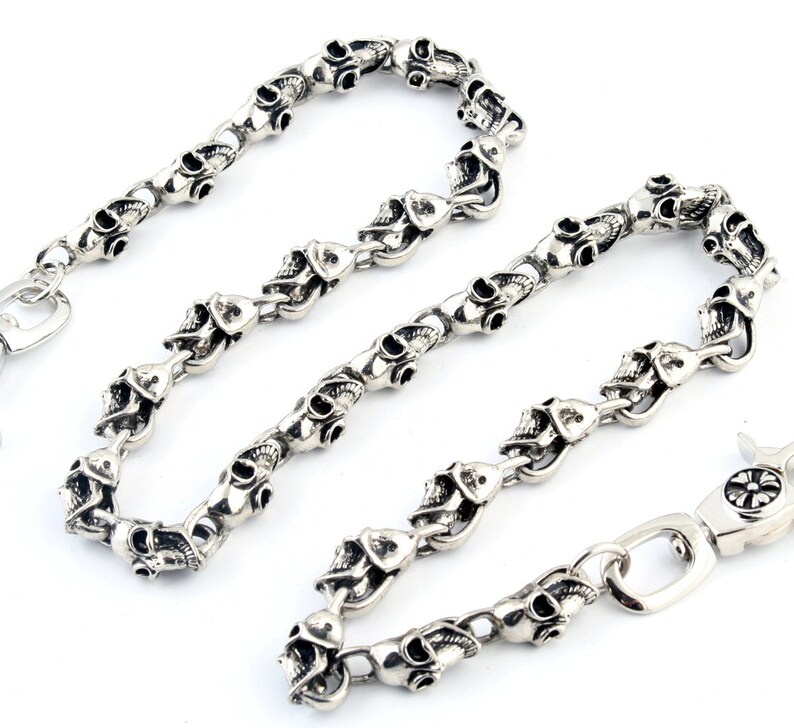 Steampunk Biker Wallet Chain - Black Braided Rope Style With Rock Nuts, 22" Key Chain