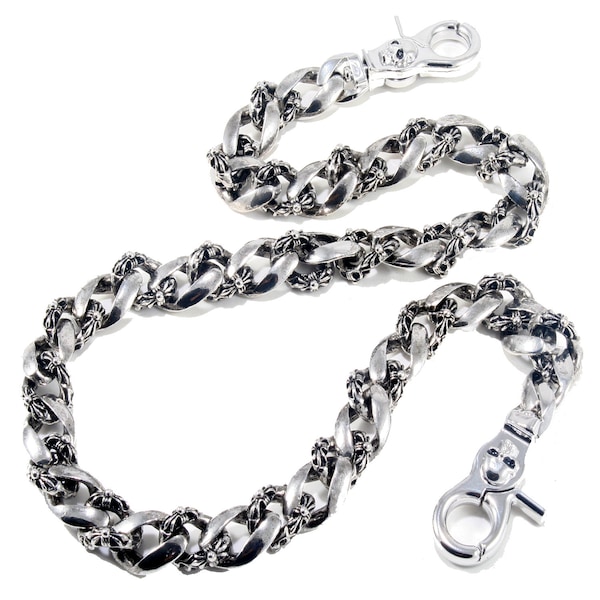 DoubleK Medieval Symbol Heavy Key Jean Wallet Chain  (26" * 8.1oz) Silver / Black CS09MLT