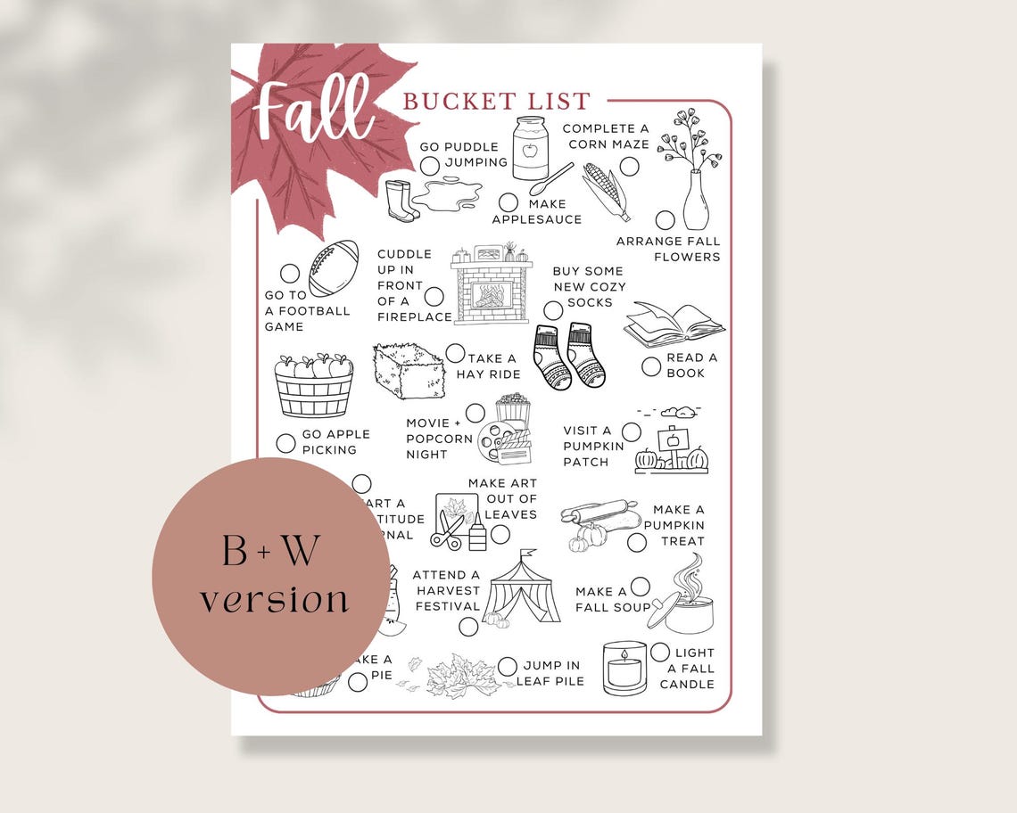 Fall Bucket List Printable, Autumn Bucket List, Bucket List, Fall ...