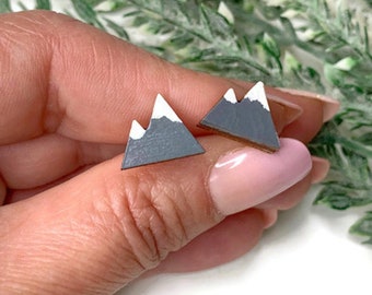 Minimalist Mountain Stud Earrings: Handcrafted Baltic Birch, Hypoallergenic
