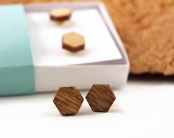 Hexagon Wood Stud Earrings/ Wood Post Earrings/ Minimalist Wood Earring/ Sustainable Earrings/ Unisex Wood Studs/ Wood Studs/ Hypoallergenic