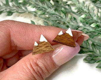 Mountain Wood Stud Earrings: Minimalist Baltic Birch, Hypoallergenic