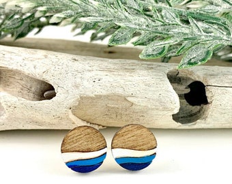 Ocean Wave Wood Stud Earrings/ Wood Post Earrings/ Minimalist Wood Earrings/ Stud Earrings/ Sustainable Stud Earrings/ Hypoallergenic