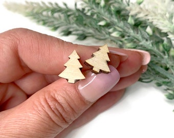 Minimalist Tree Stud Earrings: Baltic Birch Wood, Hypoallergenic